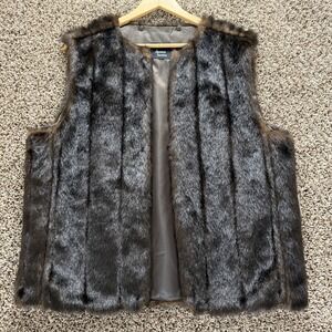 Dennis Basso Faux Fur Vest Brown Open Front Luxe Mob Wife Glam Layering XL - 1X